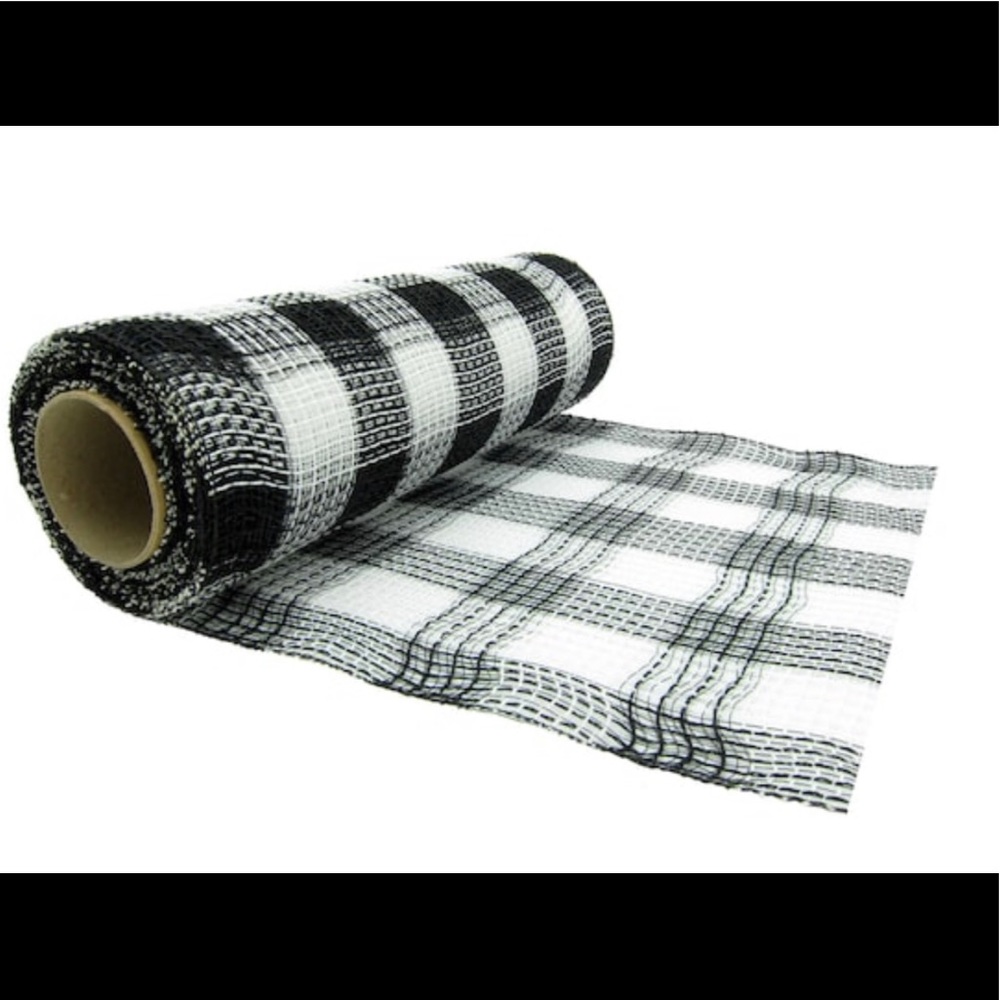 DECO MESH -Fabric Mesh 10” wide Black & White Buffalo check (plaid) x 19 Feet.